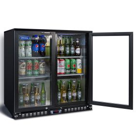 ORIKOOL Beverage Refrigerators Cooler, 35 inch 2 Glass Door Back Bar, 320 Cans Commercial Display Bar Fridge for Beer Wine and Drink 7.4 Cu.Ft