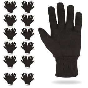 12 Pairs of Brown Jersey Gloves 10' Size Cotton Polyester Knit Gloves for Cooking Grill Barbecue Garden Painter Mechanic Work Industrial Warehouse