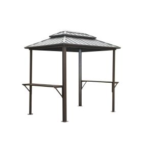 Grill Gazebo 8' × 6', Aluminum BBQ Gazebo Outdoor Metal Frame with Shelves Serving Tables