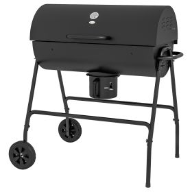 Outsunny Barrel Charcoal BBQ Grill with 420 sq.in. Cooking Area, Outdoor Barbecue with Wheels, Ash Catcher and Built-in Thermometer for Patio Picnic