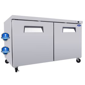 ORIKOOL 60" Commercial Under Counter Freezer 2 Door 18.5 Cu.ft Undercounter Work Top Freezers ETL Approved