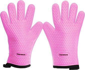 KITCHEN PERFECTION Silicone Smoker Oven Gloves -Extreme Heat Resistant BBQ Gloves-Handle Hot Food Right on Your Grill Fryer & Pit |Waterproof Grilling (Color: Pink)