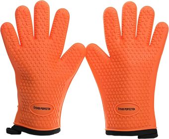 KITCHEN PERFECTION Silicone Smoker Oven Gloves -Extreme Heat Resistant BBQ Gloves-Handle Hot Food Right on Your Grill Fryer & Pit |Waterproof Grilling (Color: Orange)