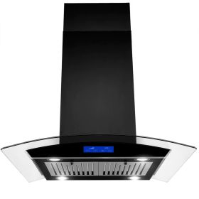 30 inch Stainless Steel Kitchen Island Range Hood 900CFM Tempered Glass 3 Speed Black LEDs (Control Design: Touch Control+Stainless Steel filter)