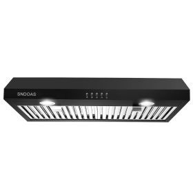 30 inch Kitchen Under Cabinet Range Hood 3-Speed 600CFM Vent w/LEDs Silver/Black (Color: Black)